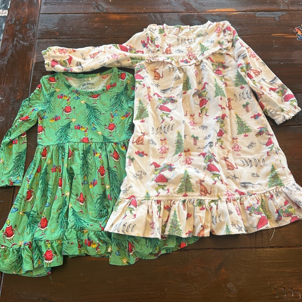 Posh Peanut The Grinch Twirl Dress and Flannelette Night Gown Bundle (2T)